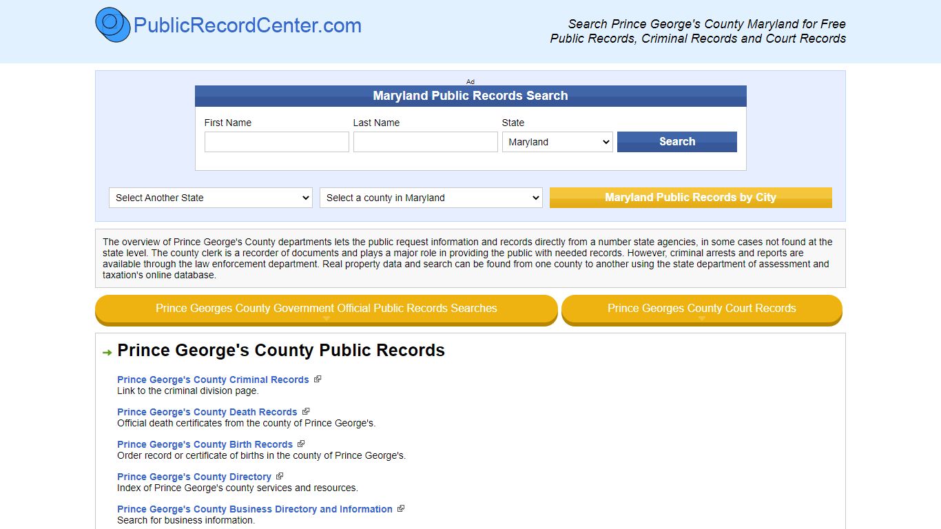 Prince Georges County Maryland Free Public Records - Court Records ...